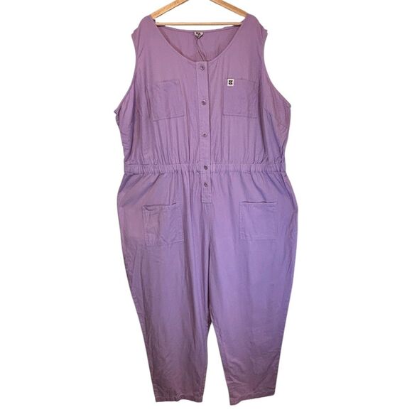 Lucy & Yak Jumpsuit Lavender Button Front 4XL Plus Size NWT Relaxed Fit Pockets - Picture 1 of 8